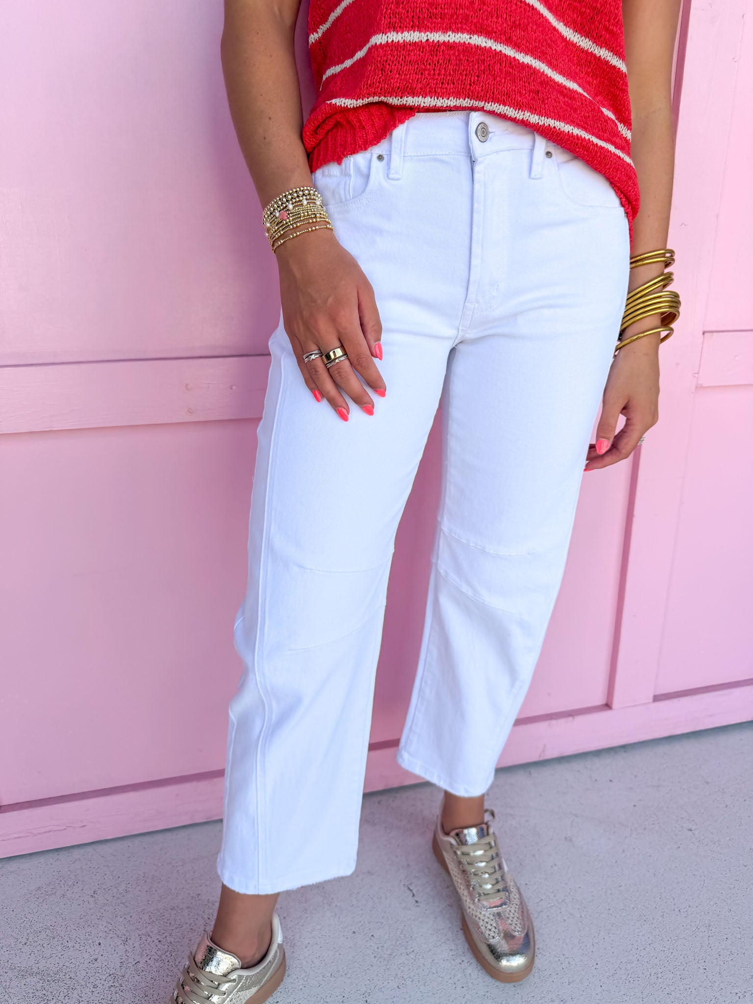 Acid Wash Barrel Leg Pants - White