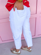 Acid Wash Barrel Leg Pants - White