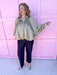 Stone & Satin Bomber Jacket zip front has pockets balloon sleeves collared womens boutique jincy's