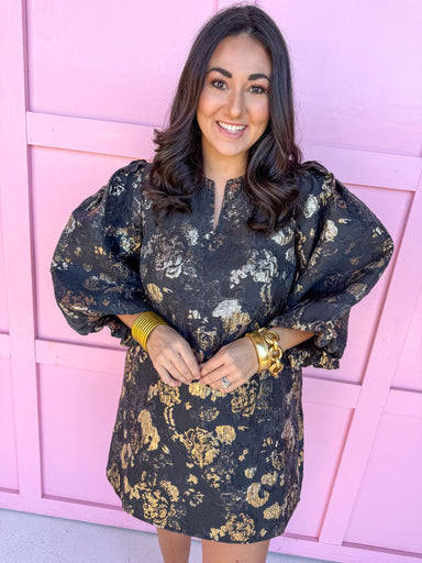 Jincy's Women's Boutique Winter Styles Holiday Black Jacquard Dress