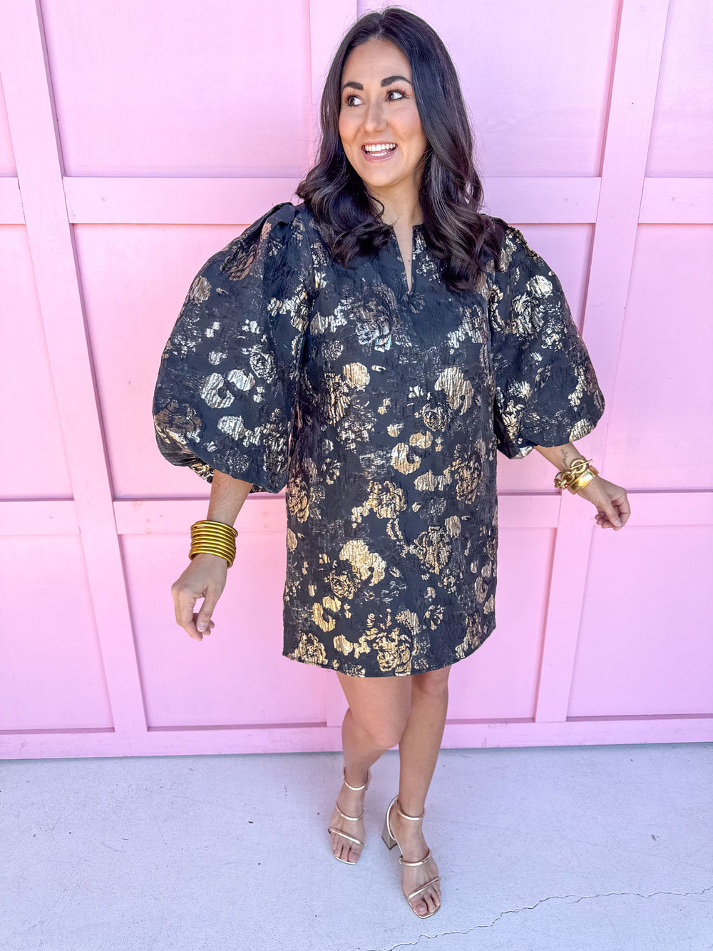 Jincy's Women's Boutique Winter Styles Holiday Black Jacquard Dress