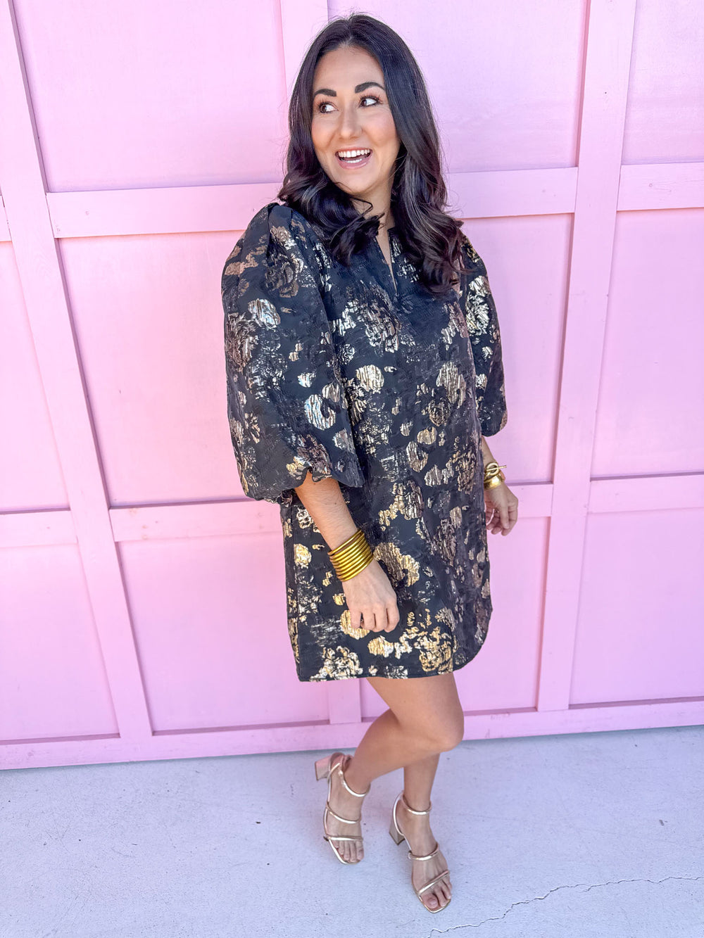 Jincy's Women's Boutique Winter Styles Holiday Black Jacquard Dress