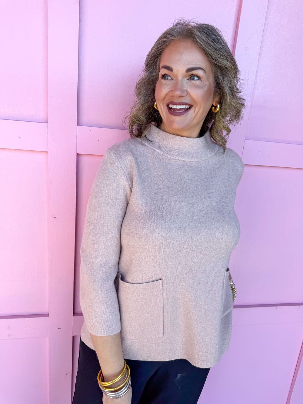 Jincy's Women's Boutique Winter Styles Holiday Blush Metallic Sweater