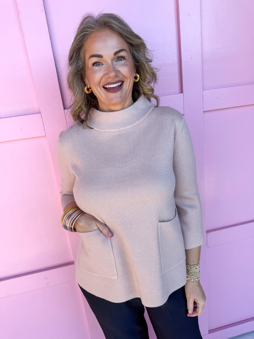 Jincy's Women's Boutique Winter Styles Holiday Blush Metallic Sweater