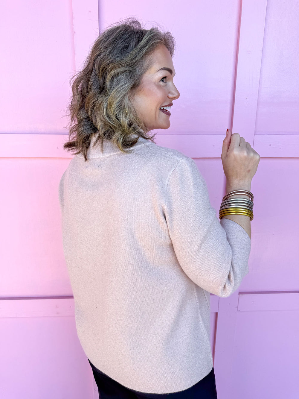 Jincy's Women's Boutique Winter Styles Holiday Blush Metallic Sweater