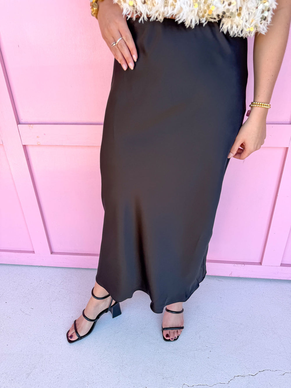 womens boutique satin skirt straight fit elastic waistband jincy's