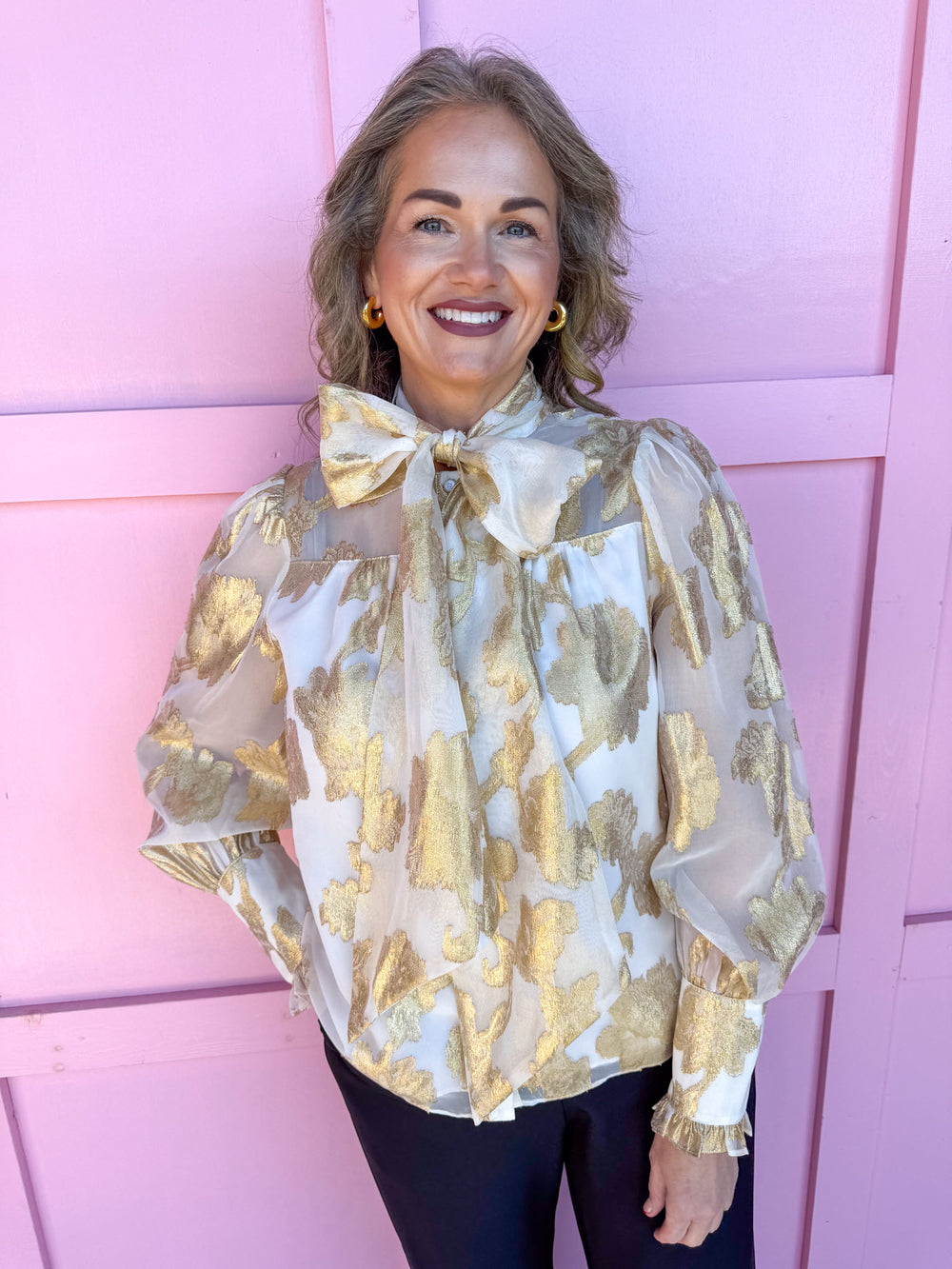 Jincy's Women's Boutique Winter Styles Holiday Ivory Gold Foil Top