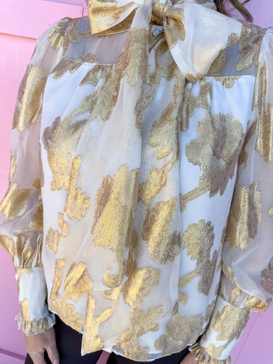 Jincy's Women's Boutique Winter Styles Holiday Ivory Gold Foil Top