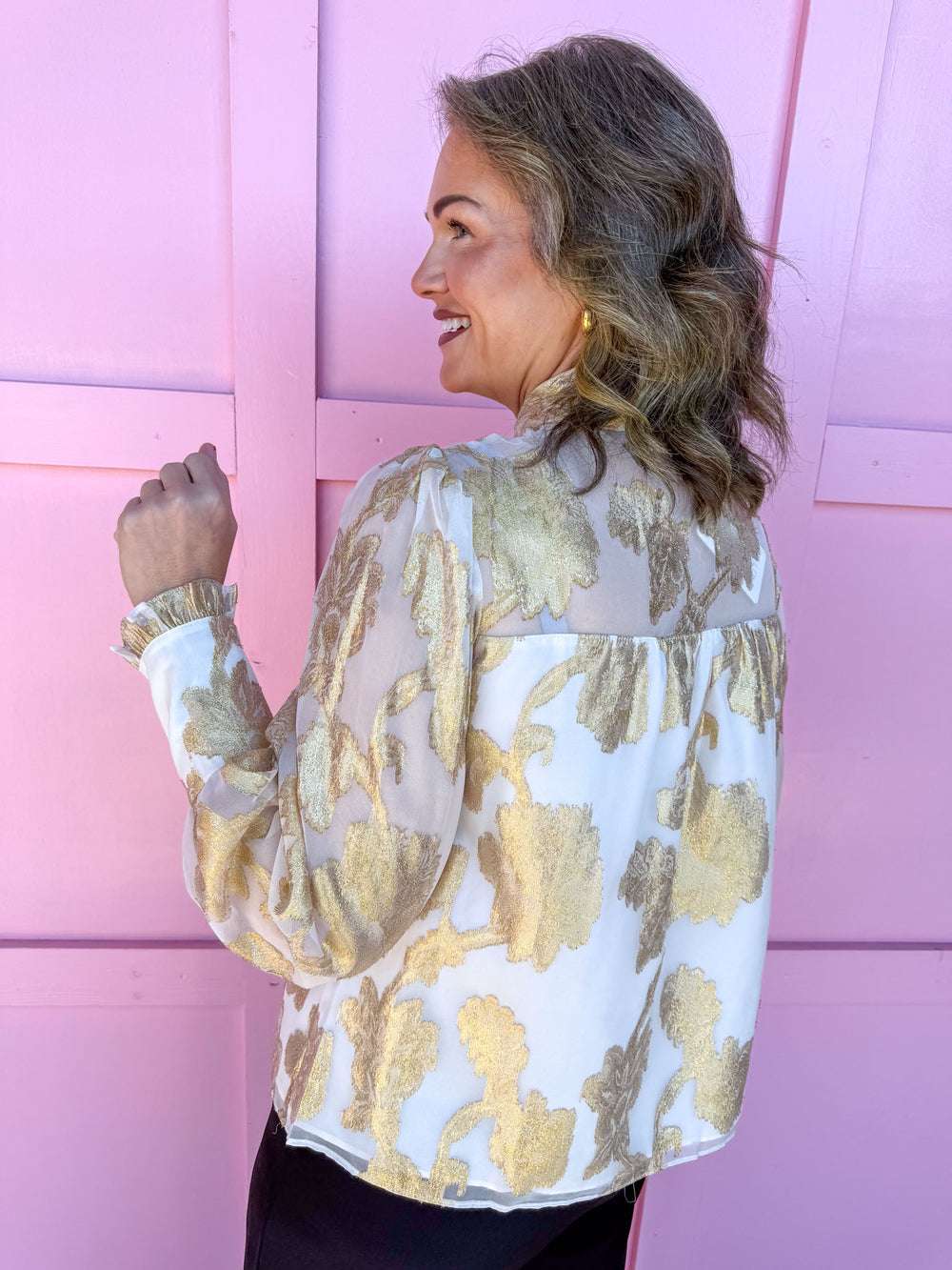 Jincy's Women's Boutique Winter Styles Holiday Ivory Gold Foil Top