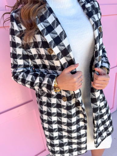 Briarwood Tweed Coat Black & White button front has pockets dressy womens jincy's 