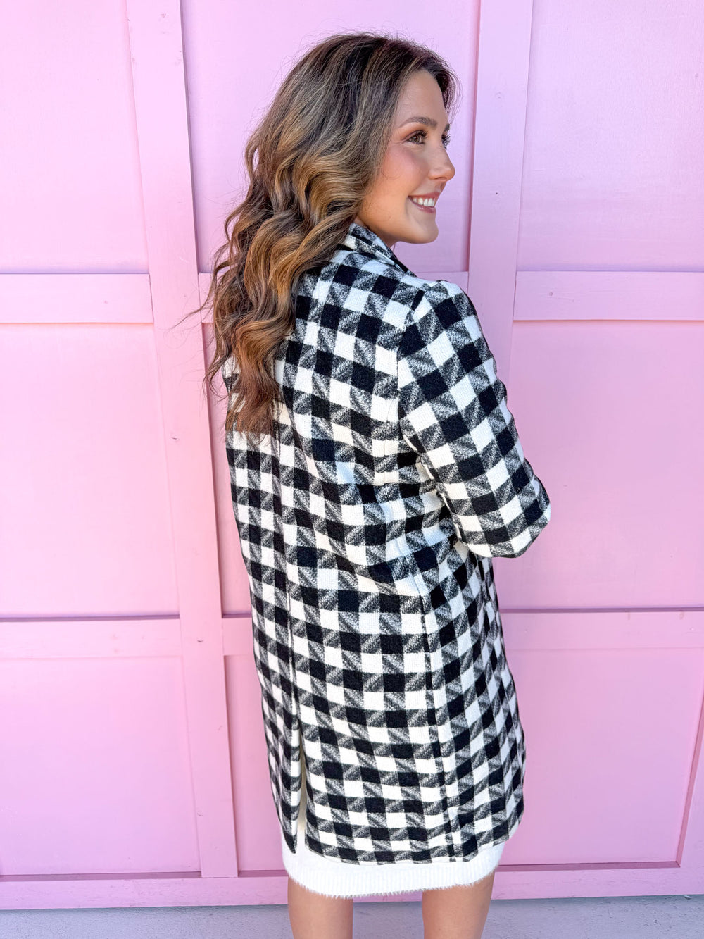 Briarwood Tweed Coat Black & White button front has pockets dressy womens jincy's 