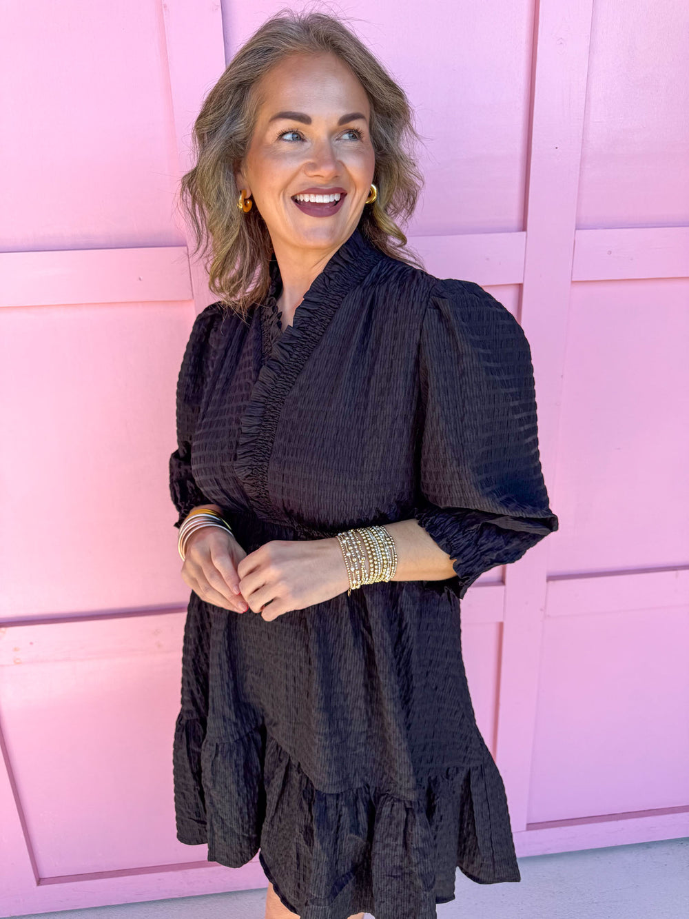 womens boutique ruffle collar mini length black dress jincy's 