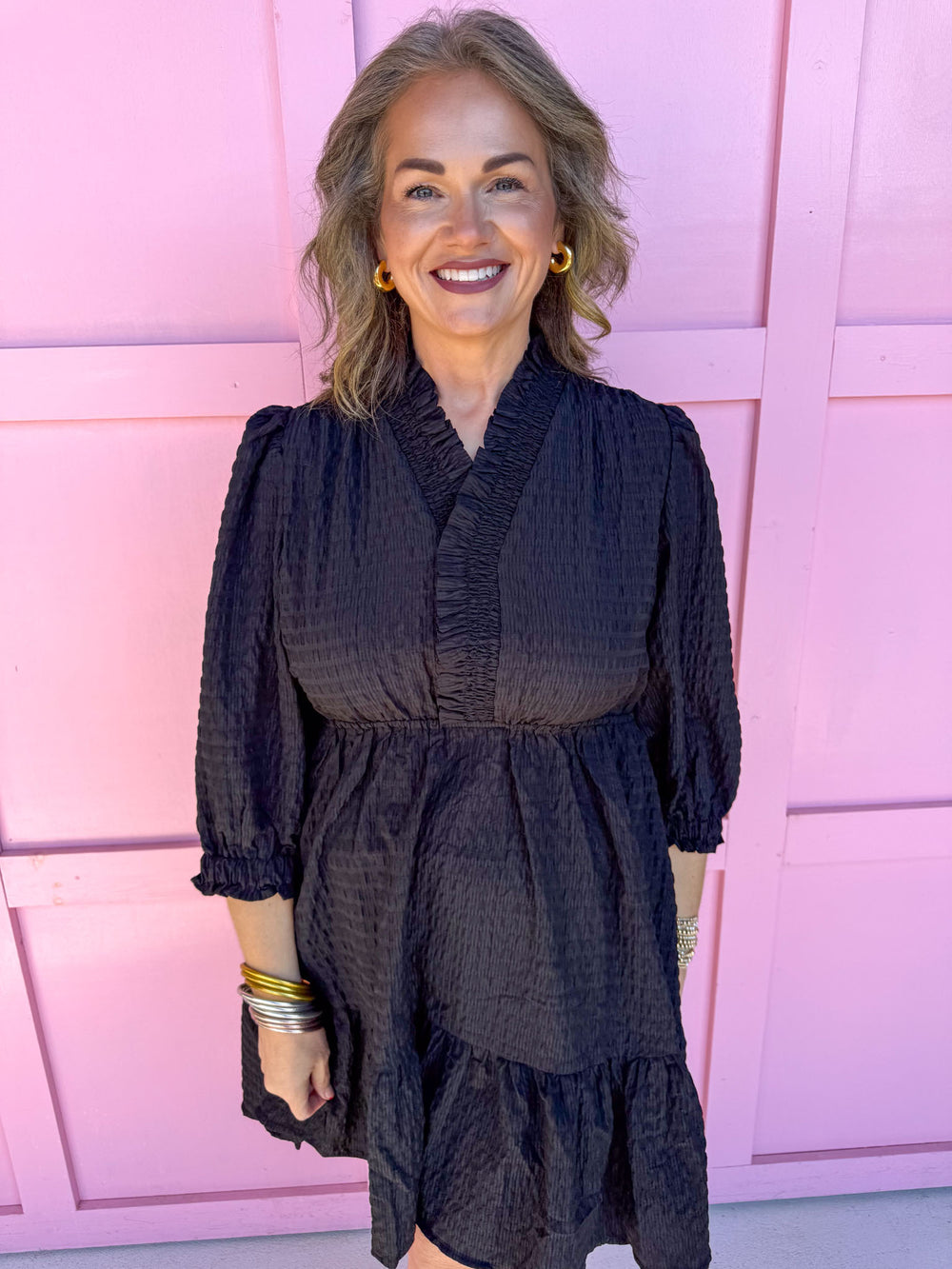 womens boutique ruffle collar mini length black dress jincy's 