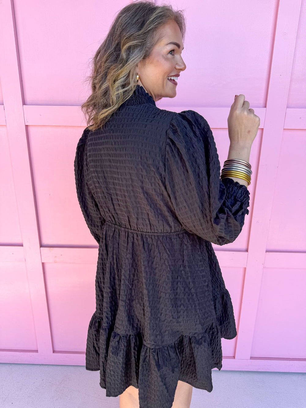 womens boutique ruffle collar mini length black dress jincy's 