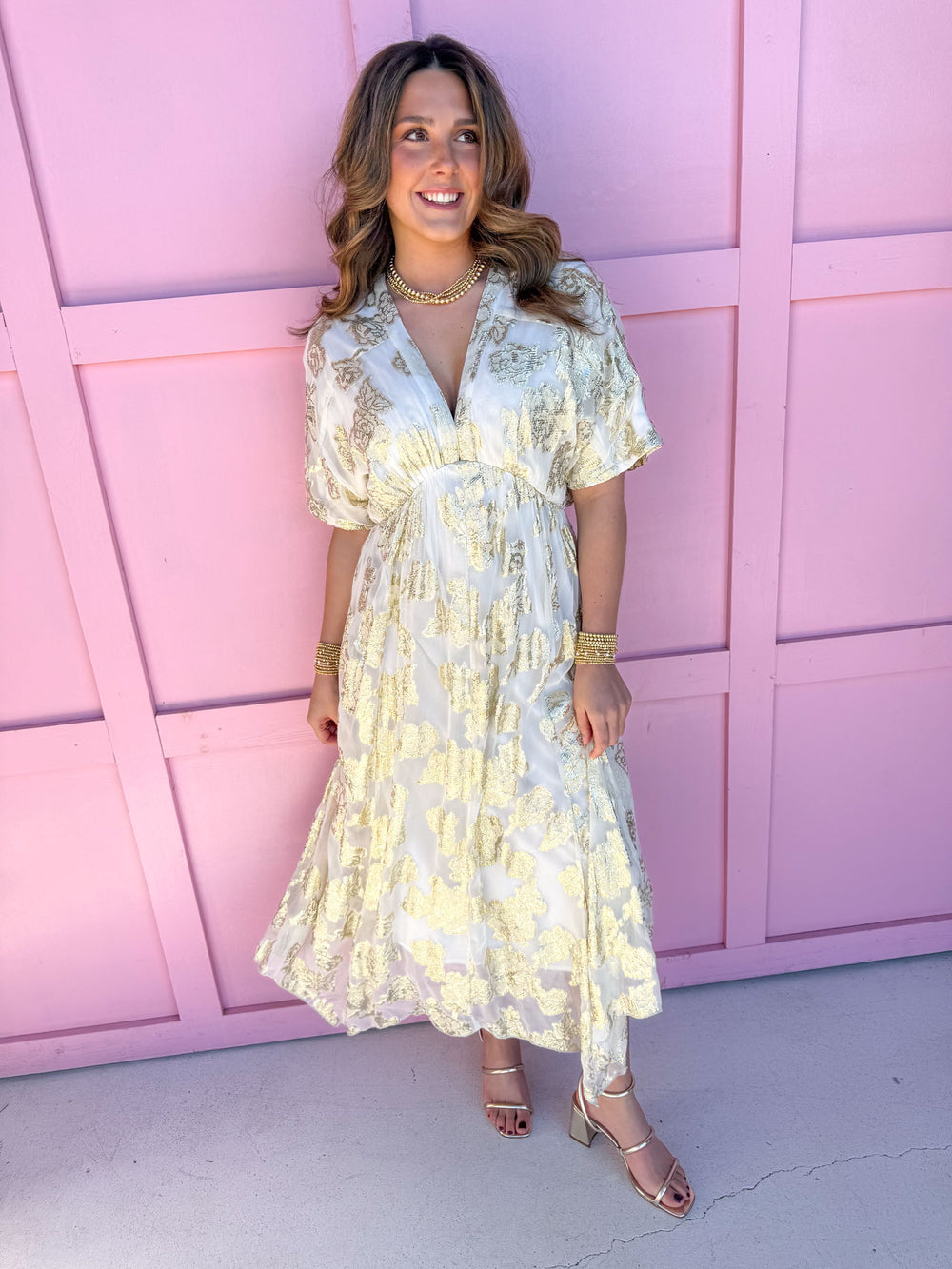 Jincy's Women's Boutique Winter Styles Holiday white gold midi length 