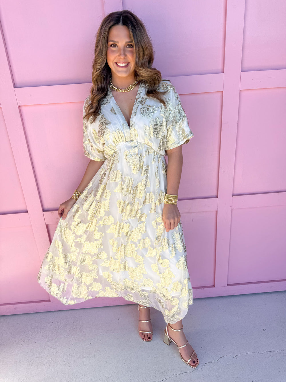 Jincy's Women's Boutique Winter Styles Holiday white gold midi length 