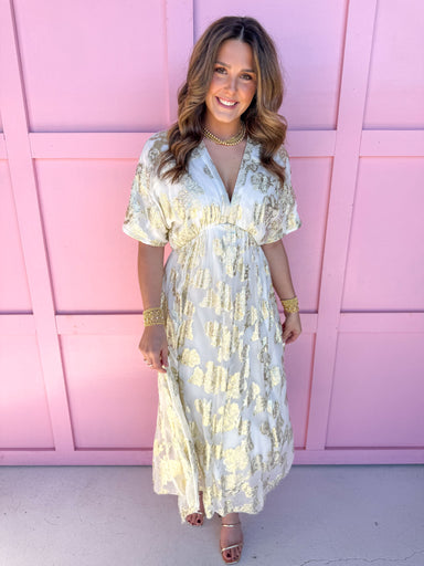 Jincy's Women's Boutique Winter Styles Holiday white gold midi length 