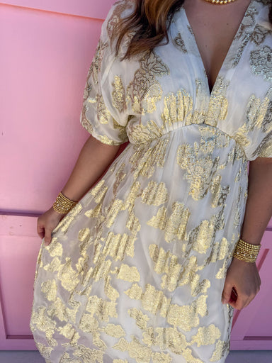 Jincy's Women's Boutique Winter Styles Holiday white gold midi length 