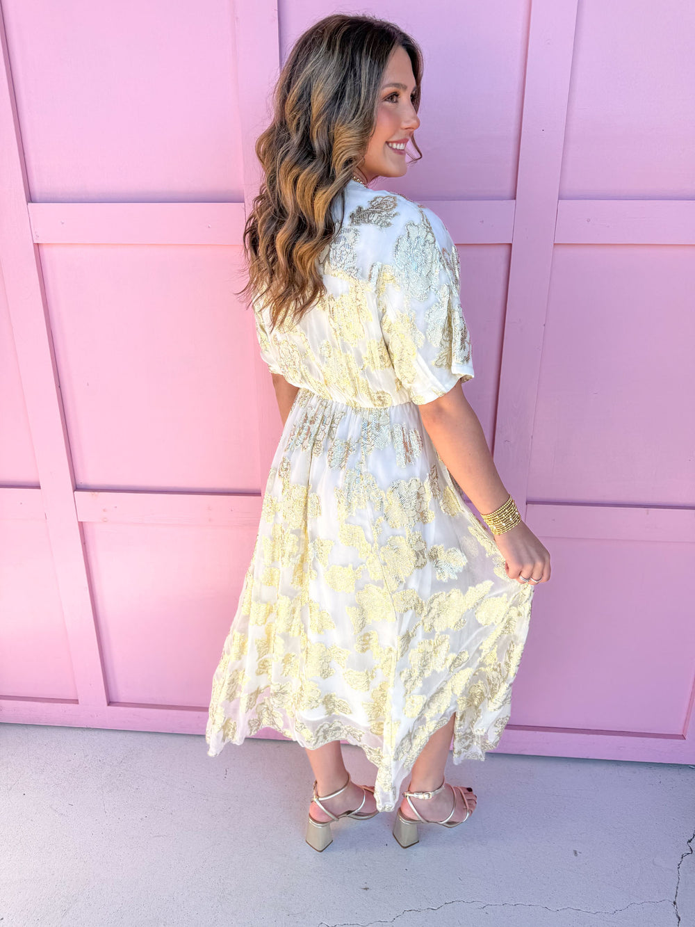 Jincy's Women's Boutique Winter Styles Holiday white gold midi length 