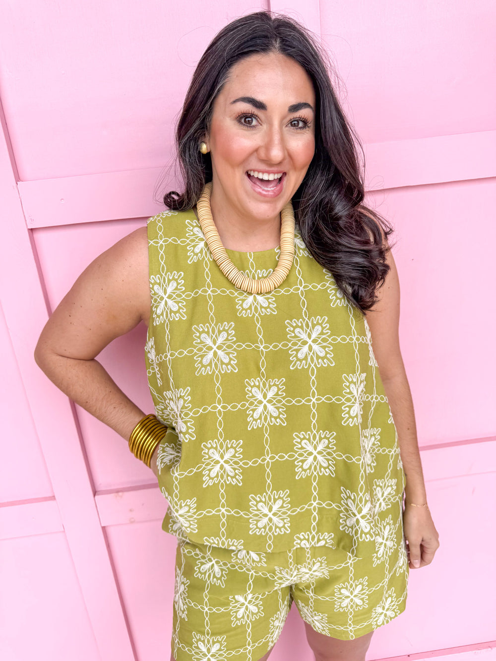 womens boutique elastic sleeveless top green white jincy's 