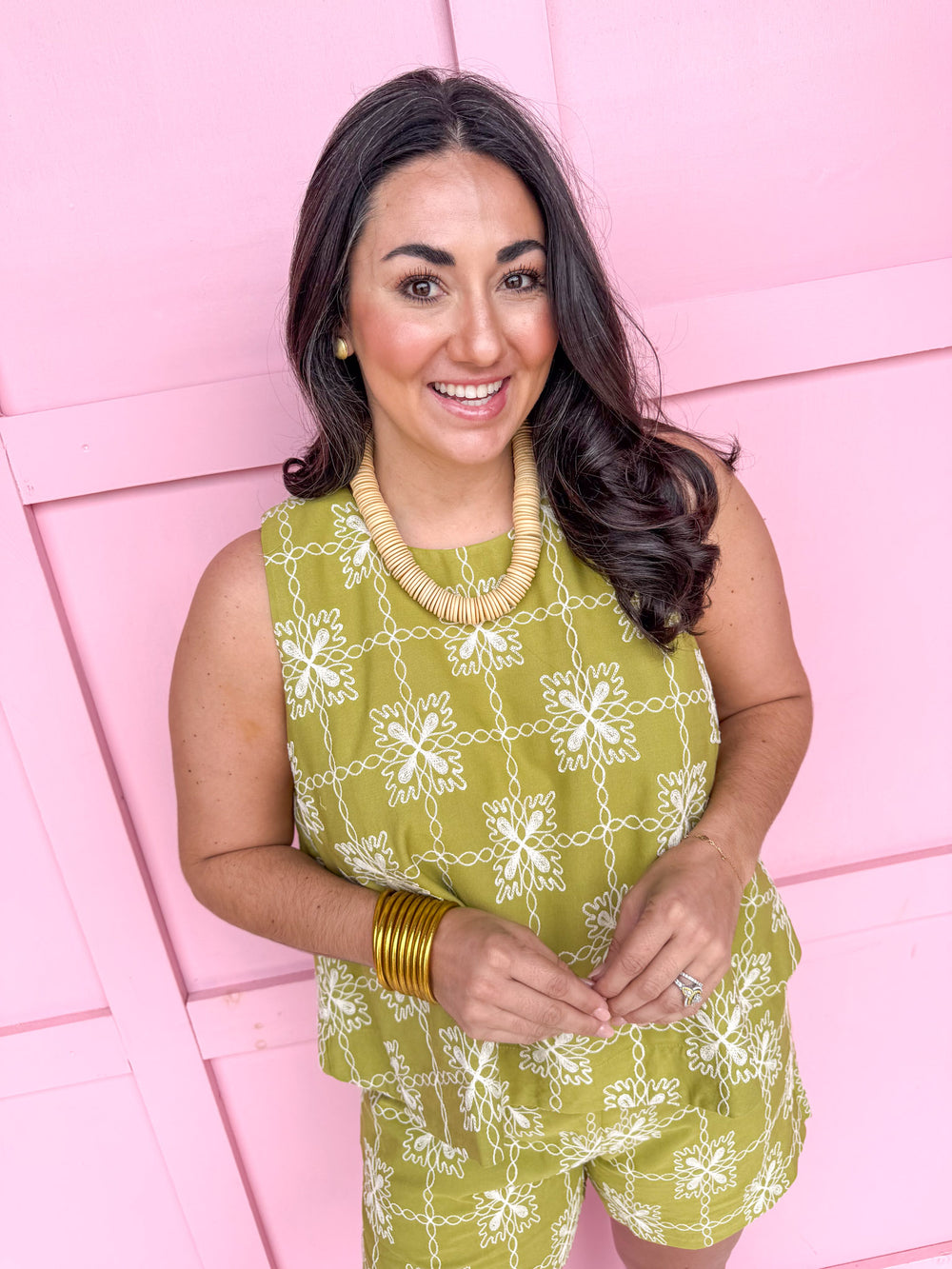 womens boutique elastic sleeveless top green white jincy's 