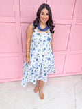 womens boutique dress floral blues whites oranges tiered lined jincy's