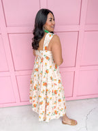 womens boutique dress floral whites oranges tiered lined jincy's