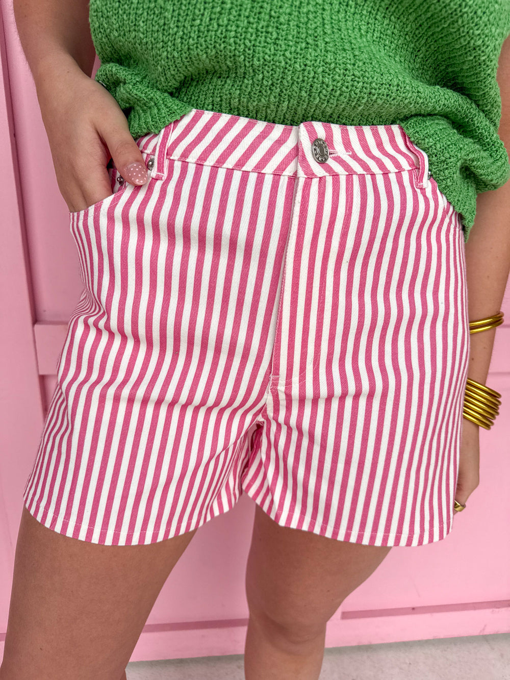 womens boutique pink white stripe button pockets shorts jincy's 