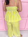 womens boutique set lime white stripe thin  tieable straps lined pants elastic waistline jincy's