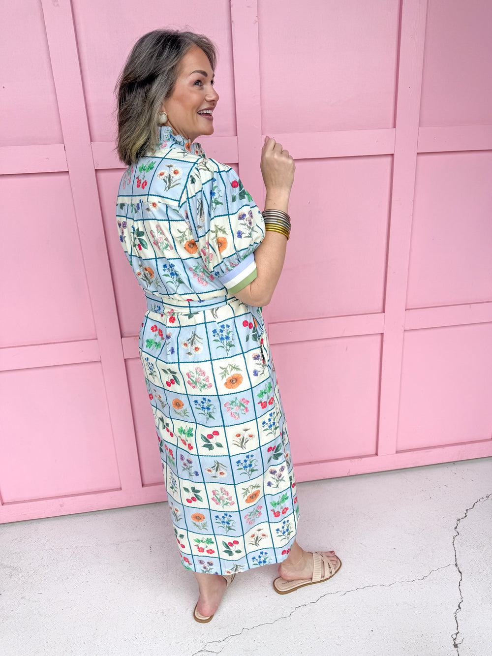 ruffle collar spring flowers mini bubble sleeves button tie waist womens boutique jincy's