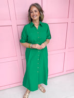 womens boutique front button rolled sleeves side slits kelly green collared jincy's