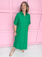 womens boutique front button rolled sleeves side slits kelly green collared jincy's