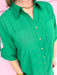 womens boutique front button rolled sleeves side slits kelly green collared jincy's