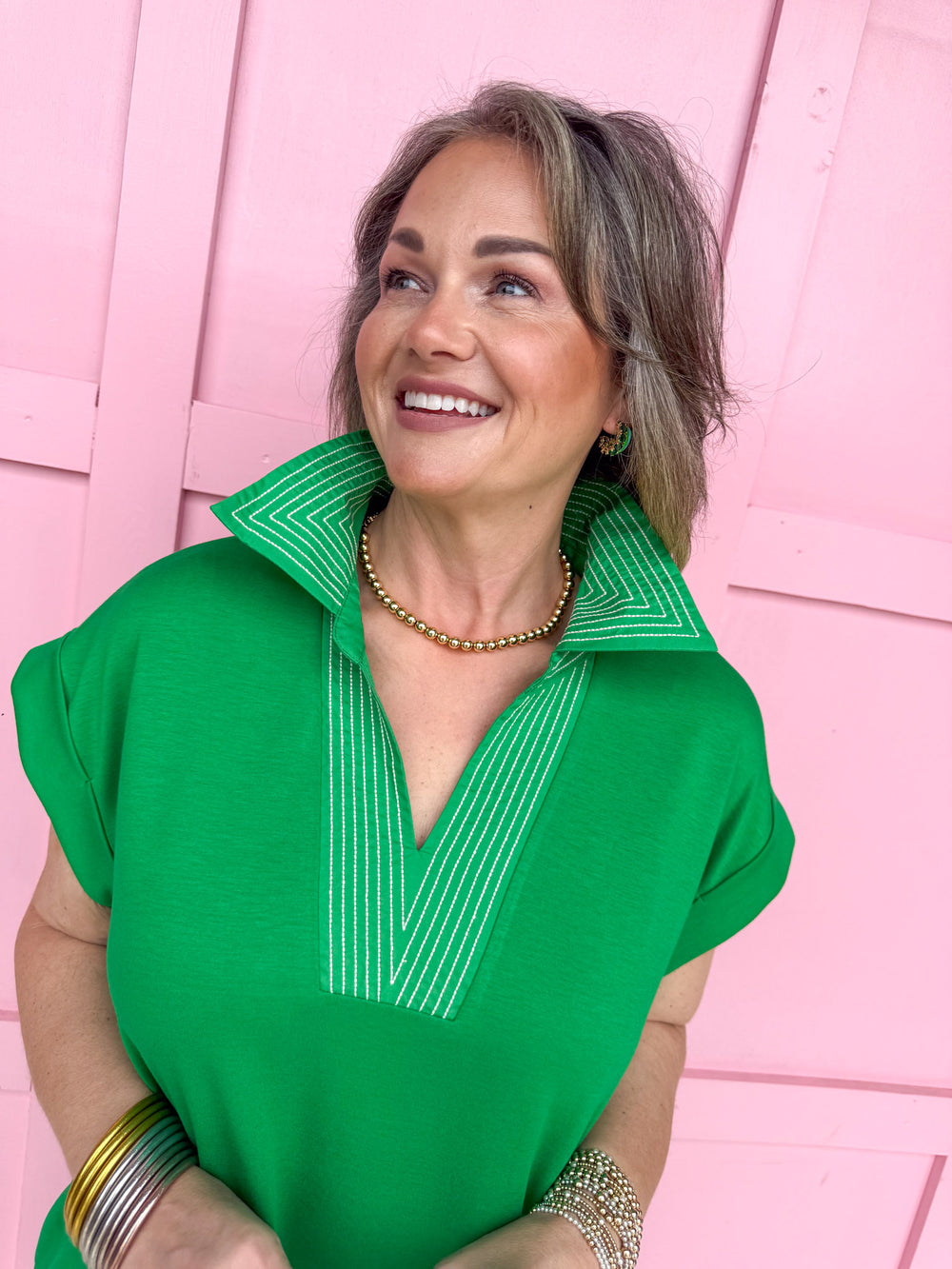 womens boutique dress light weight green collared vneck slits pockets jincys