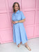womens boutique collared button up dress blue striped empire waist pockets jincy's