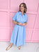 womens boutique collared button up dress blue striped empire waist pockets jincy's