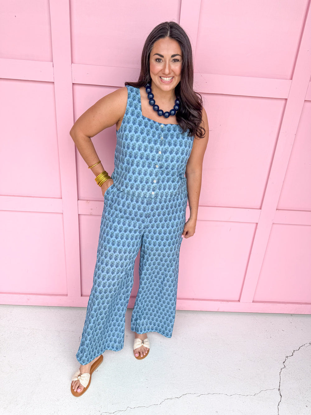 womens boutique set blues button top pants pockets sleeveless pants jincy's 