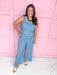 womens boutique set blues button top pants pockets sleeveless pants jincy's 