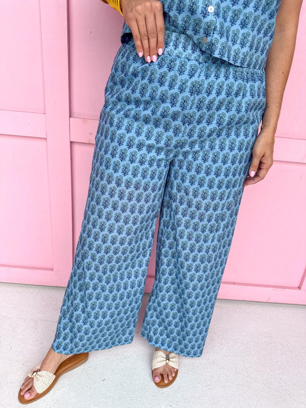 womens boutique set blues button top pants pockets sleeveless pants jincy's 