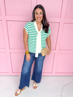 womens boutique green and white stripped tie short sleeves jincy's