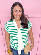 womens boutique green and white stripped tie short sleeves jincy's