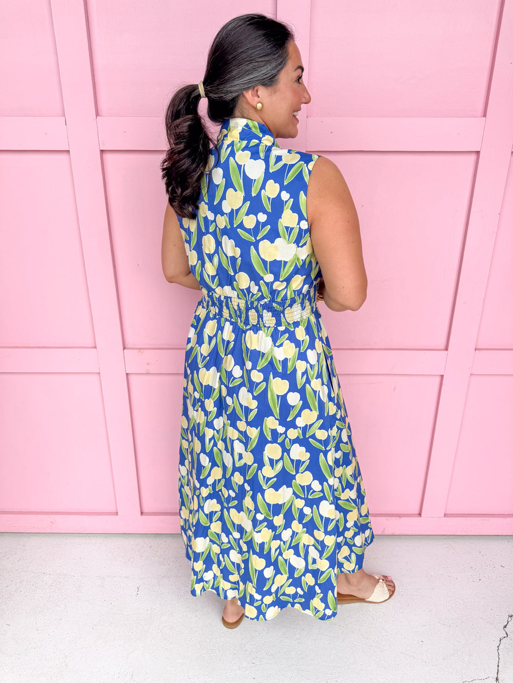 womens boutique full zip front pockets sleeveless floral dress jincy's