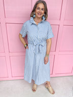 Giddy In Gingham Dress - Blue