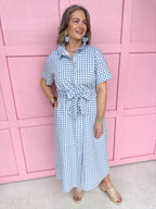 Giddy In Gingham Dress - Blue