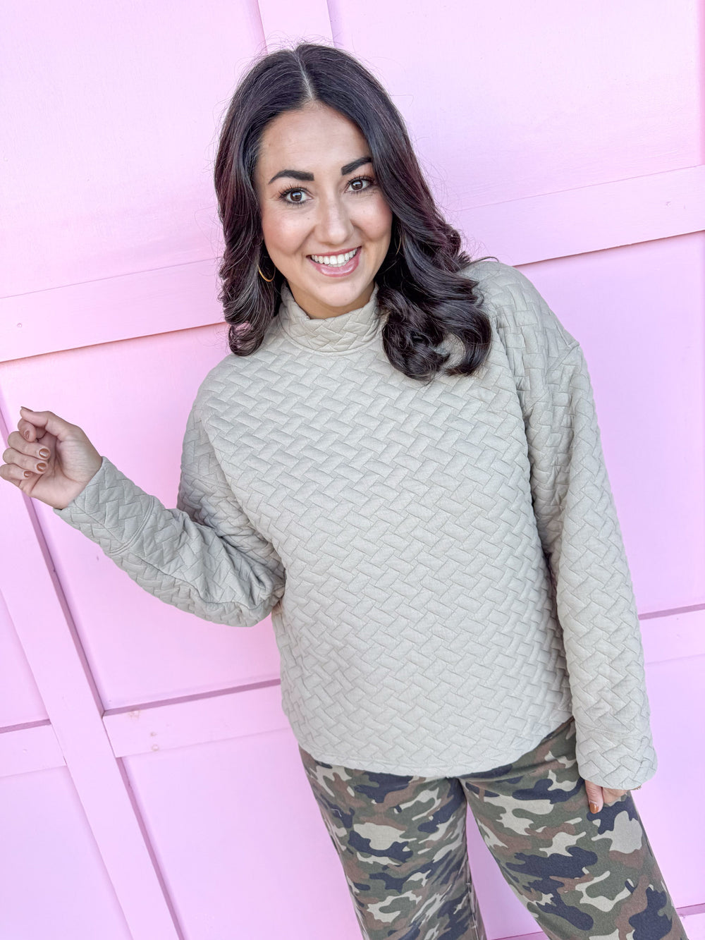 Jincy's Women's Boutique Duck & Camo Plus Size quilted pattern mock neck 