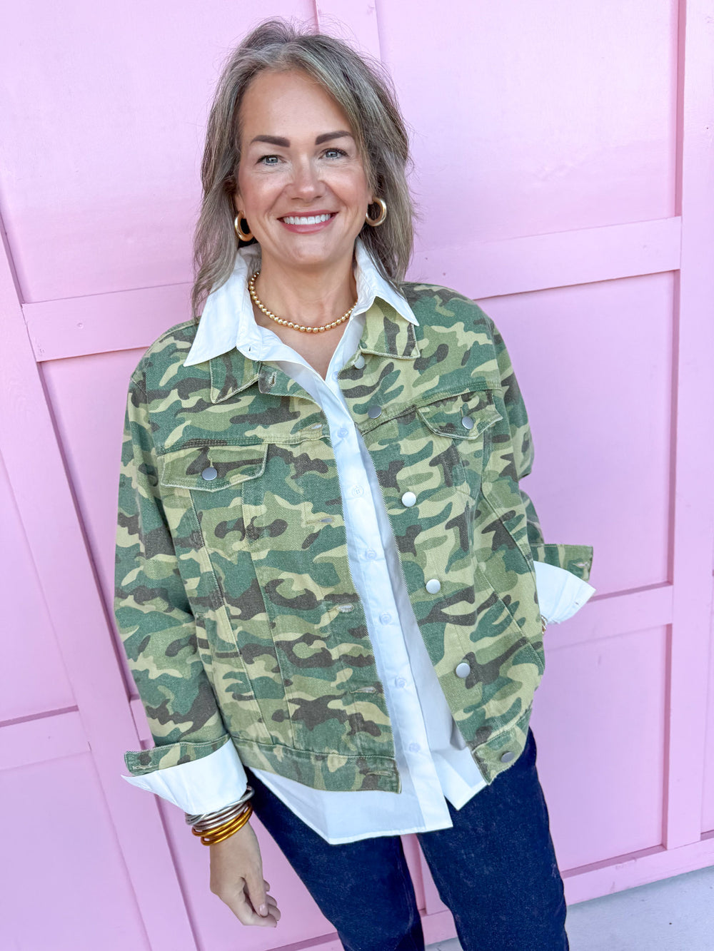Jincy's Women's Boutique Duck & Camo  Green Camo Jean Jacket