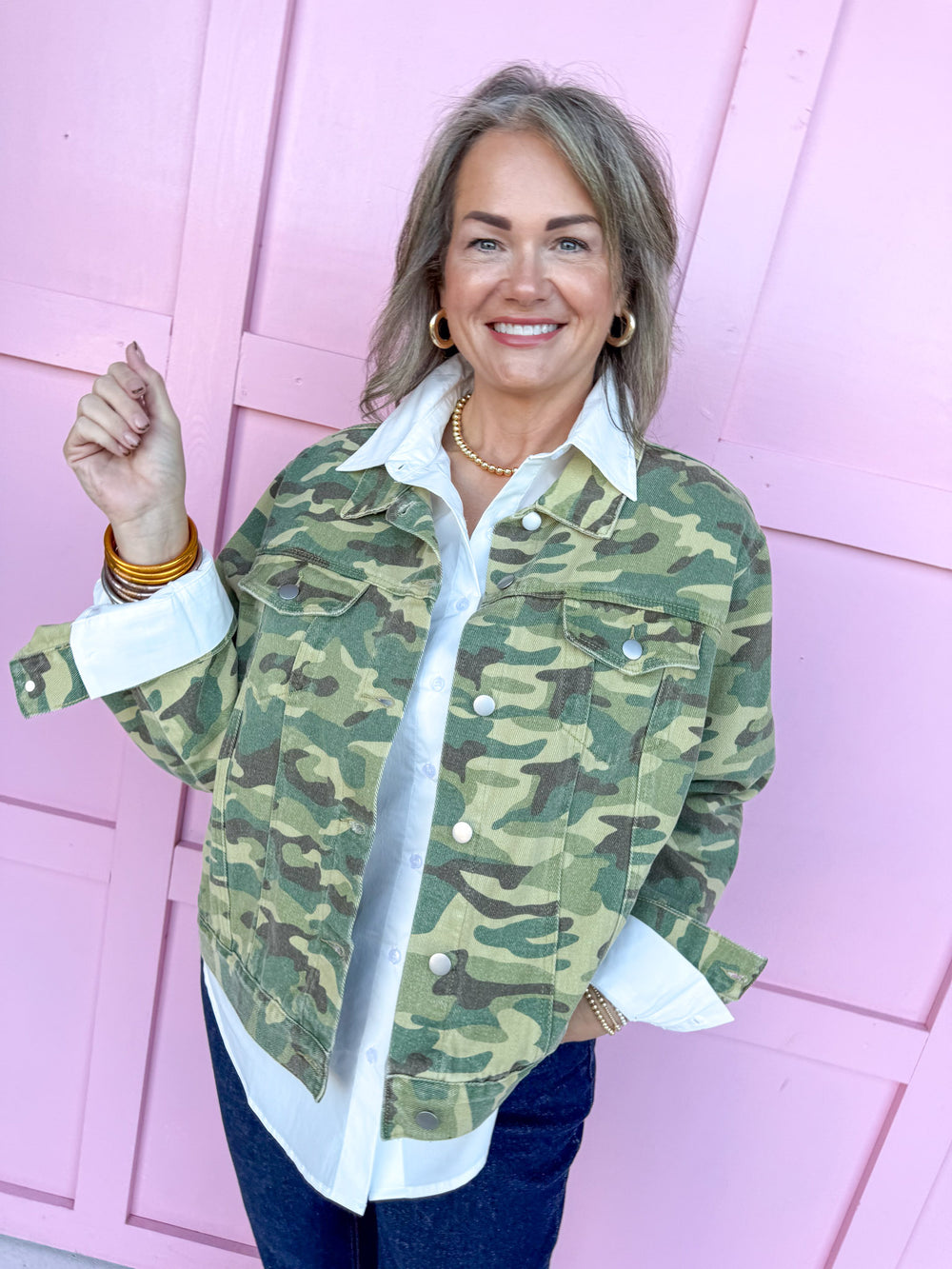 Jincy's Women's Boutique Duck & Camo  Green Camo Jean Jacket