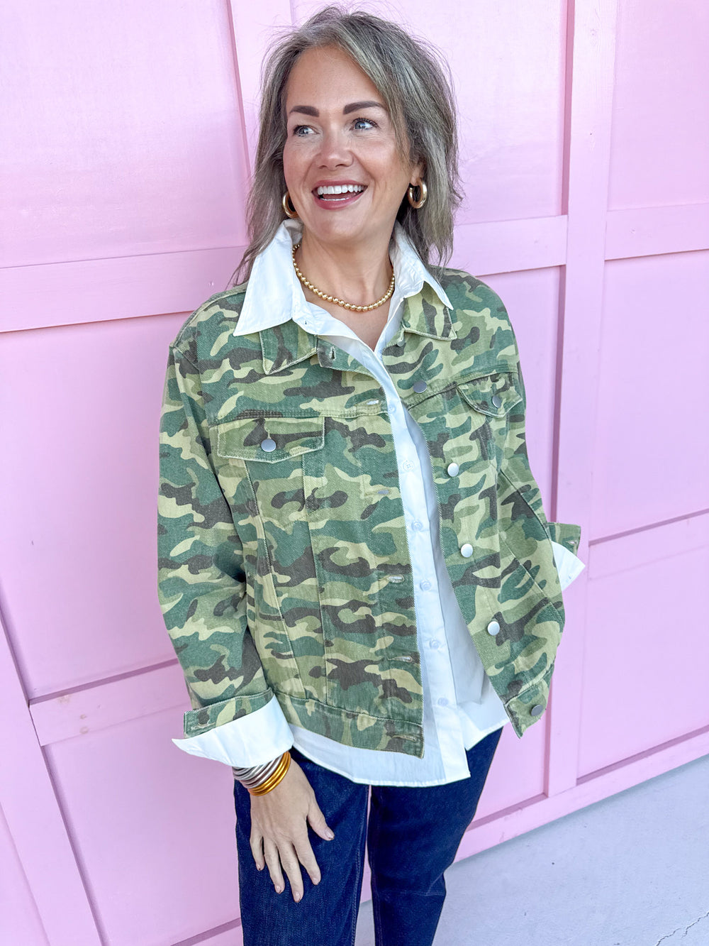 Jincy's Women's Boutique Duck & Camo  Green Camo Jean Jacket