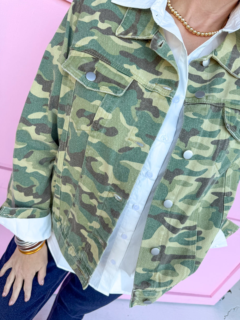 Jincy's Women's Boutique Duck & Camo  Green Camo Jean Jacket