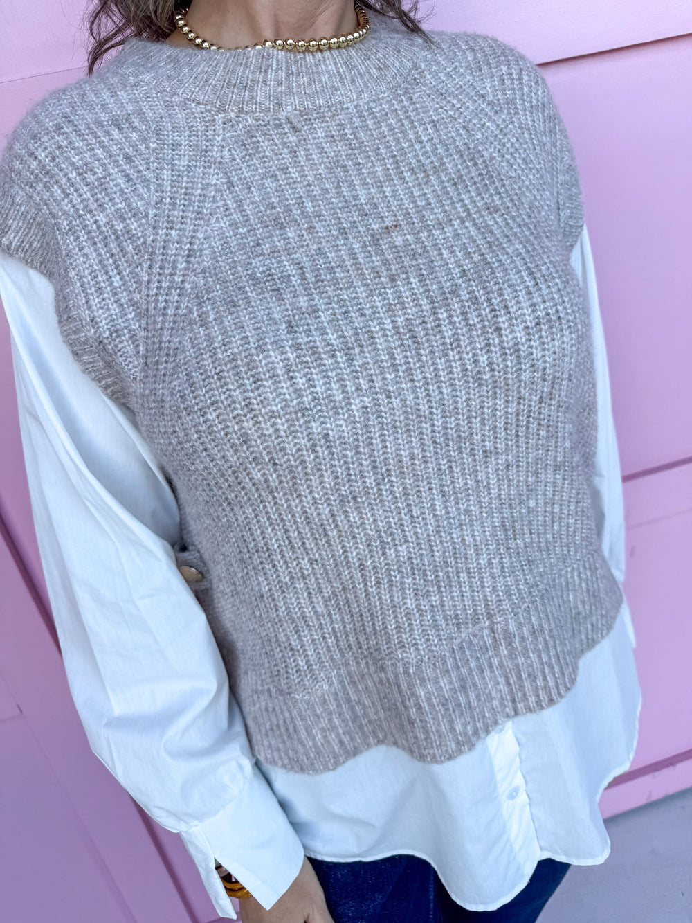 Jincy's Women's Boutique Duck & Camo  layered sweater vest faux button up shirt